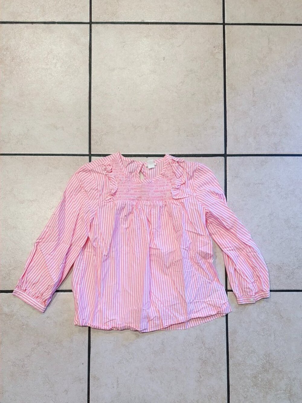 Crewcuts By J. Crew Pink Striped Smoked Girls Ruffle Blouse Size M